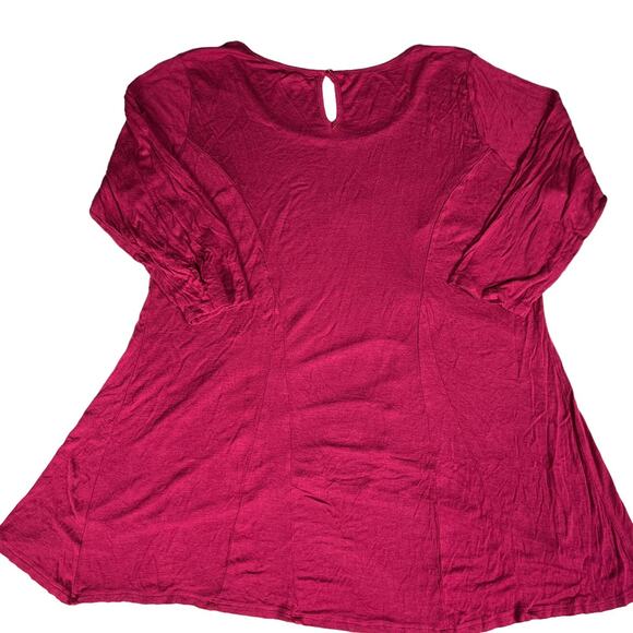 Pink Rose Three-Quarter Sleeve Tunic Tee Shirt Top Plus Size Size 2X Fuschia - Picture 3 of 12
